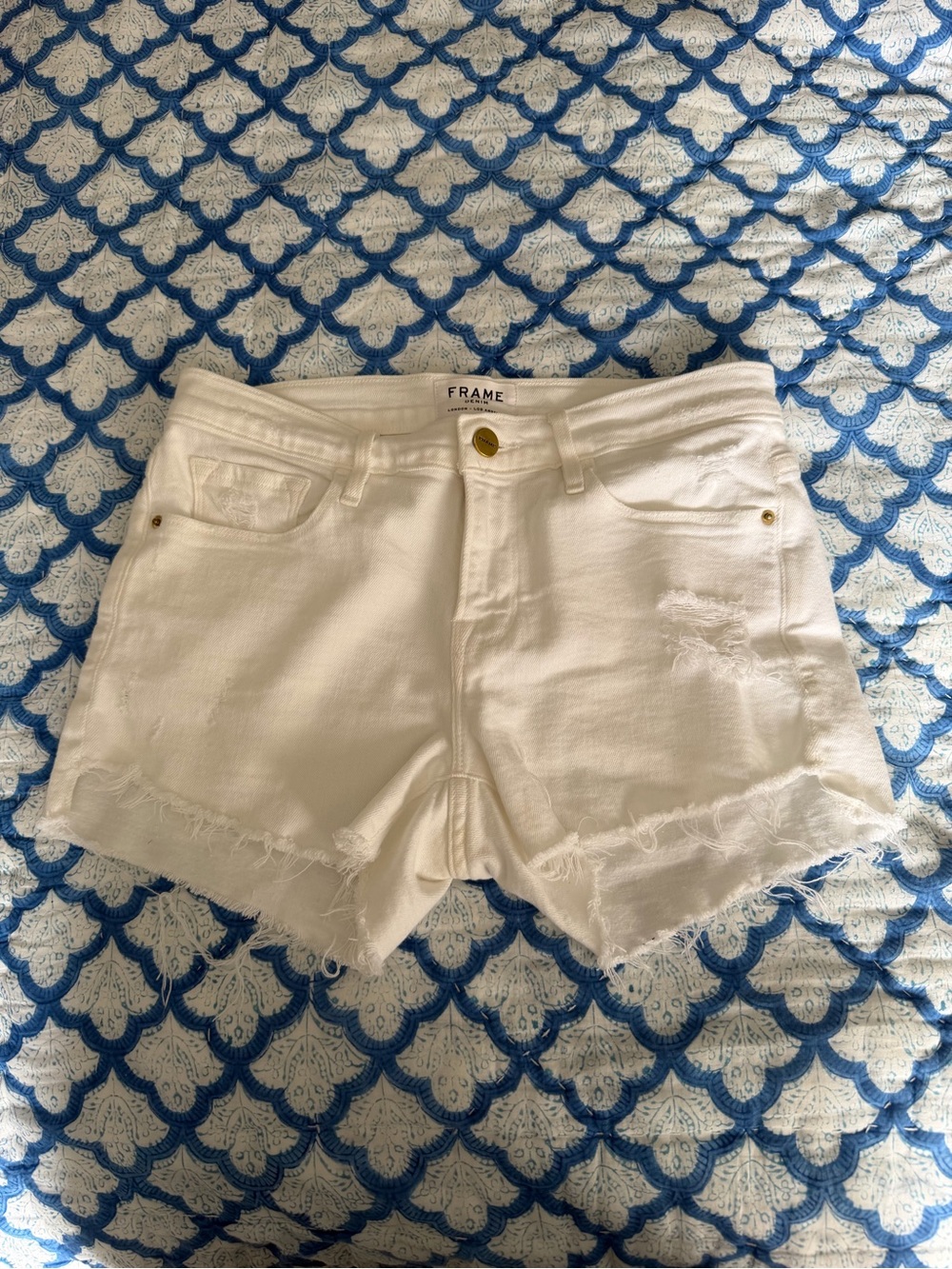 Frame white denim shorts